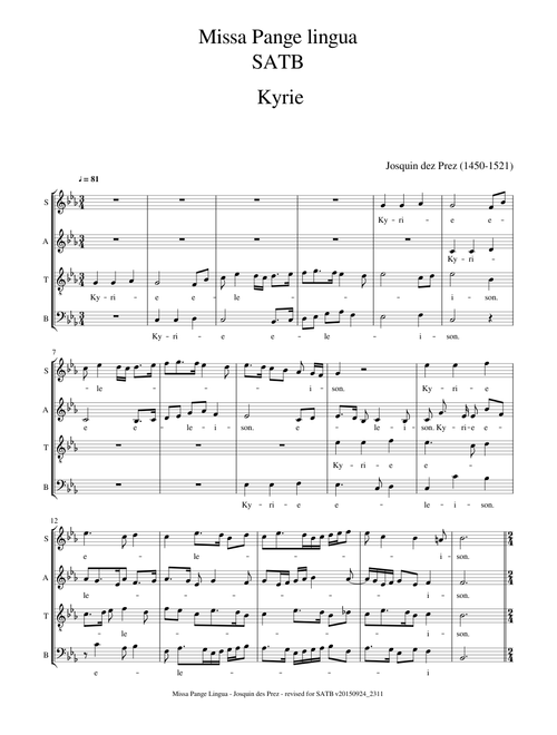 Missa Pange Lingua - Josquin des Prez - SATB