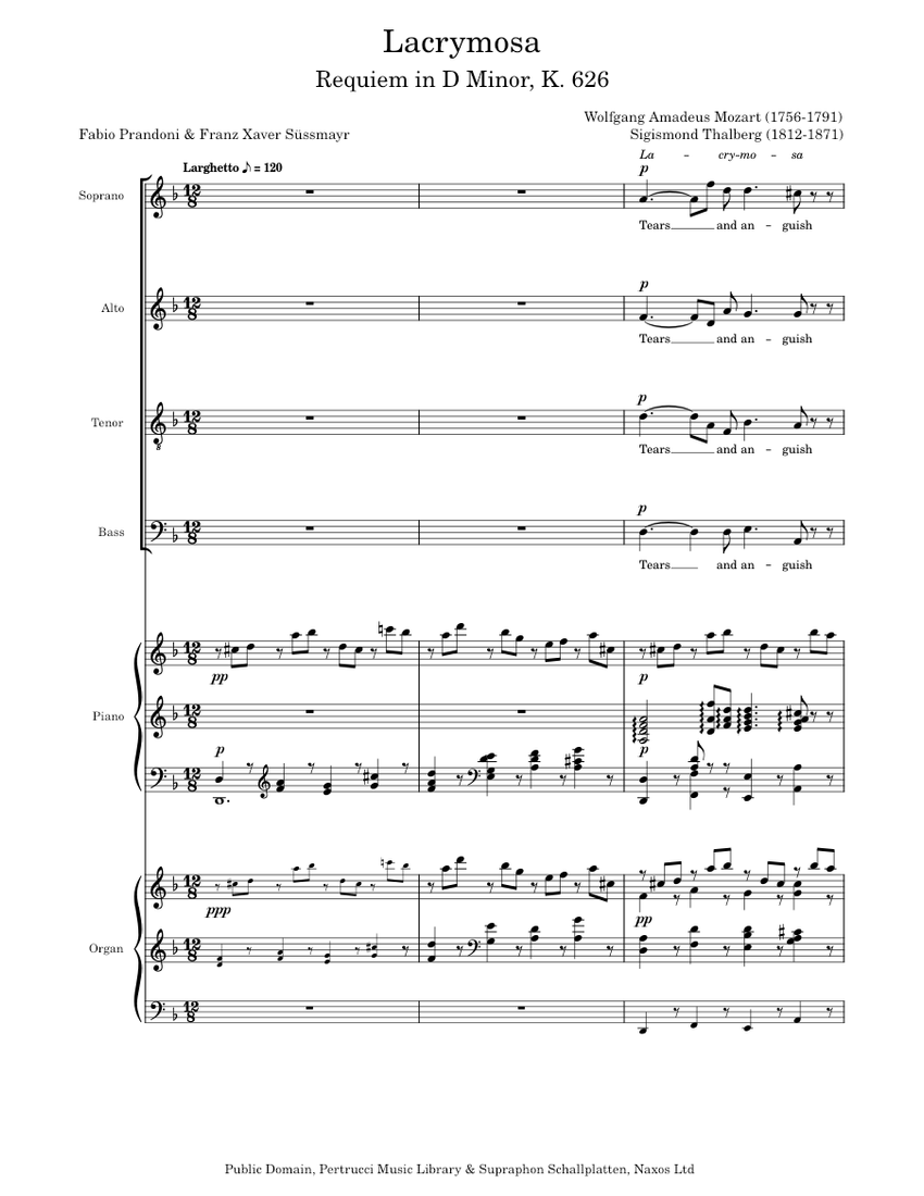 Lacrymosa from Requiem Mass, K626 – Wolfgang Amadeus Mozart Sheet music ...