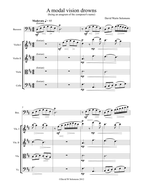 A Modal Vision Drowns for bassoon and string quartet - David Warin Solomons (Small Ensemble)