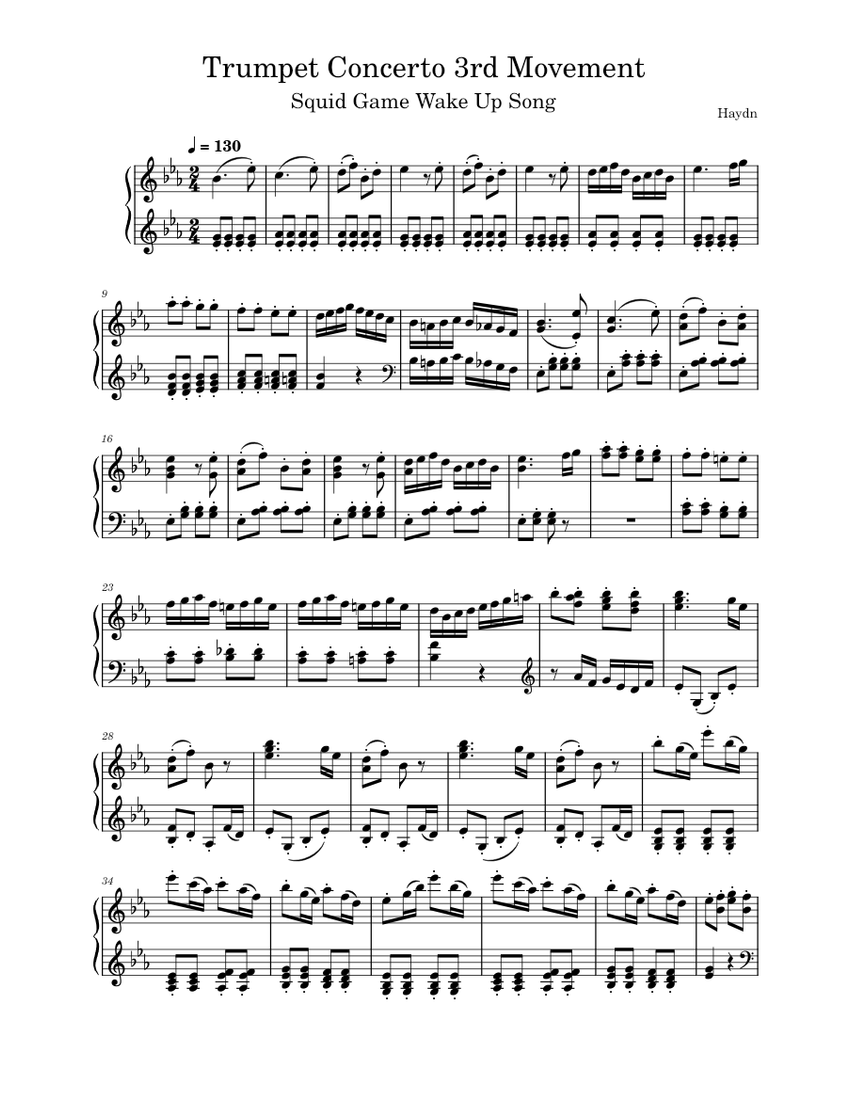 Trumpet Concerto In Eb Major Third Movement Joseph Haydn Sheet music for Piano Solo Musescore