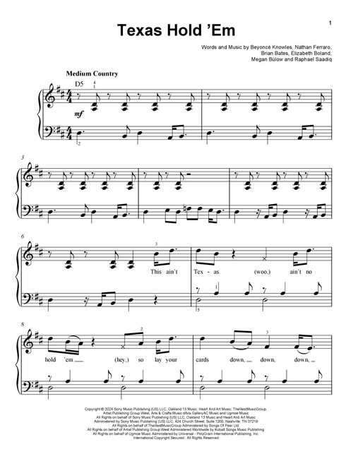 Texas Hold 'Em - Beyoncé (Easy Piano)