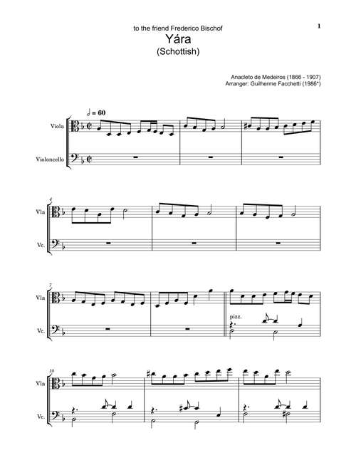 Anacleto de Medeiros - Yára. Arrangement for Viola and Cello. Complete Score and Separated Parts (Arr. Guilherme Facchetti) (Instrumental Duet)