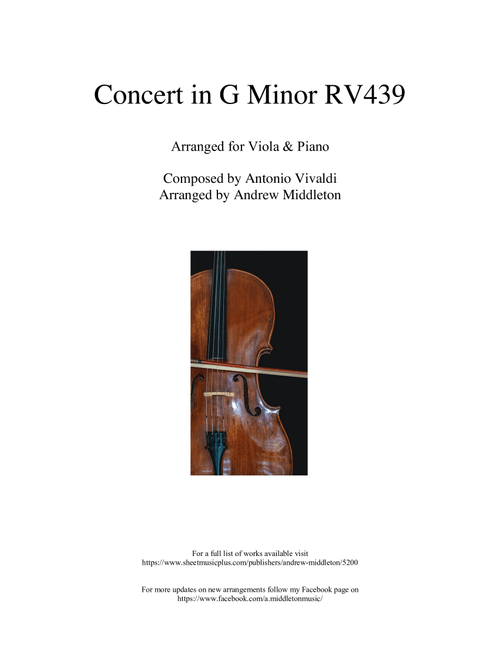 Concert in G Minor RV439 arranged for Viola and Piano (Arr. Andrew Middleton) - Antonio Vivaldi (Viola and Piano)