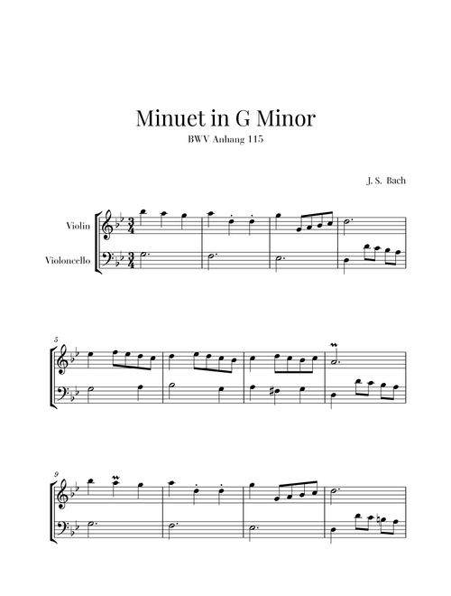 Bach - Minuet in G Minor (BWV Anhang 115) for Violin and Cello (Arr. Cadenza Editions) - Johann Sebastian Bach (Instrumental Duet)