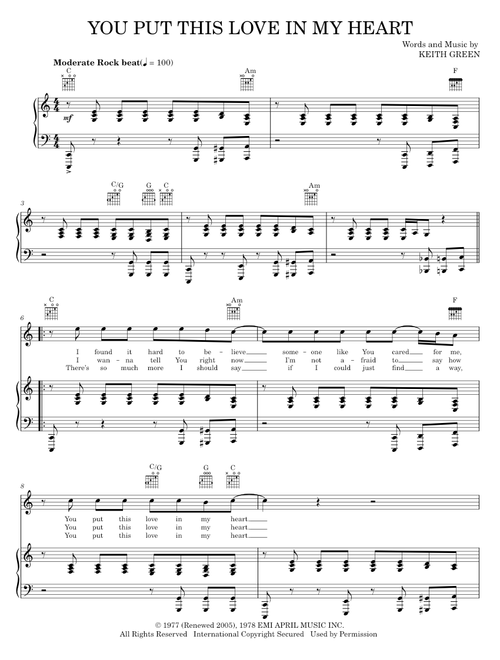 You put this love in my heart - Keith Green (Piano-Vocal-Guitar)