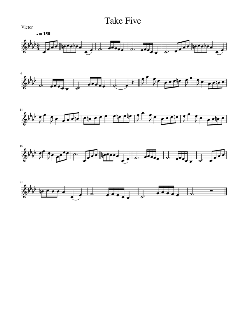 Take Five Sheet Music For Saxophone Tenor Solo 