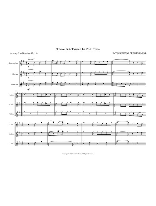 There Is A Tavern In The Town (Arr. Dominic Meccia) - Traditional Drinking Song (Small Ensemble)