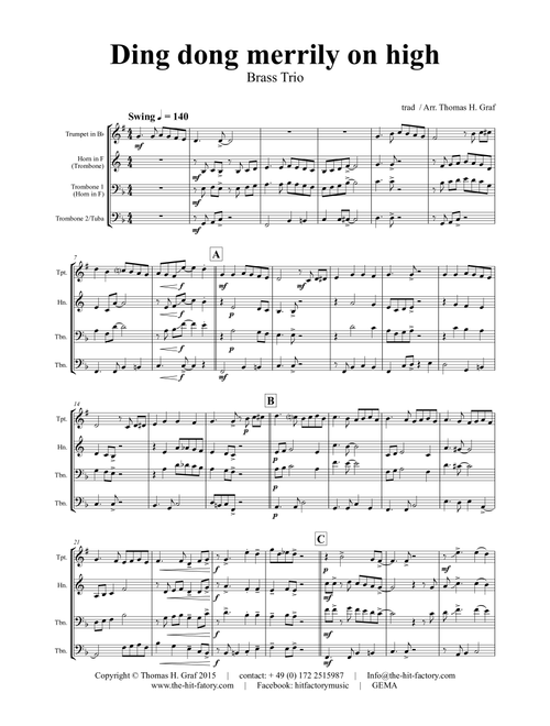 Ding dong merrily on high - Swing - Brass Trio (Arr. Thomas Graf) - trad (Brass Ensemble)