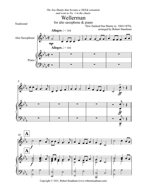 Wellerman (Alto Saxophone & Piano) (Arr. Robert Steadman) - Unknown, New Zealand Sea Shanty c.1860 (Alto Sax and Piano)