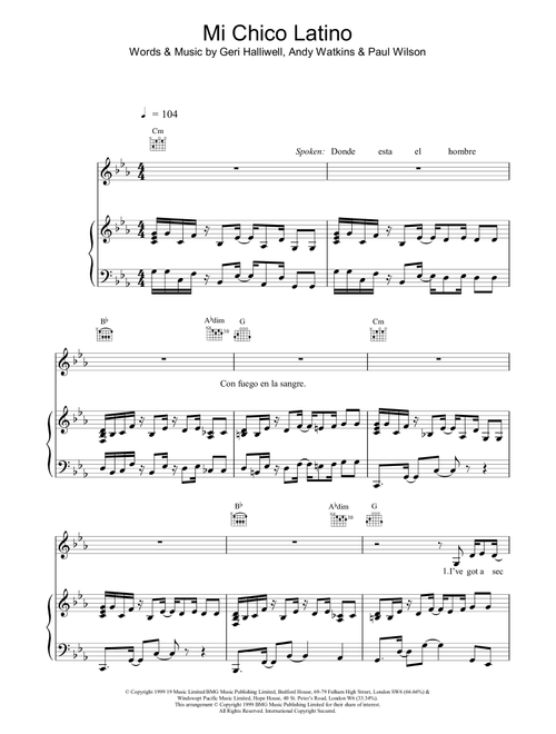 Mi Chico Latino - Geri Halliwell (Piano-Vocal-Guitar (Piano Accompaniment))