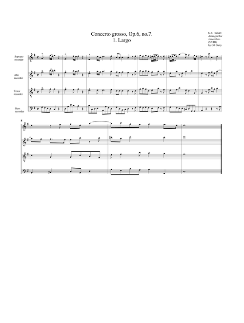 Concerto grosso, Op.6, no.7 (arrangement for 4 recorders) (Arr. Gil Garty) - George Frideric Handel (Recorder Ensemble)