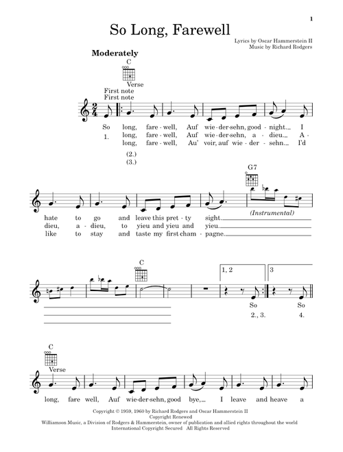 So Long, Farewell (from The Sound of Music) - Rodgers & Hammerstein (Ukulele)