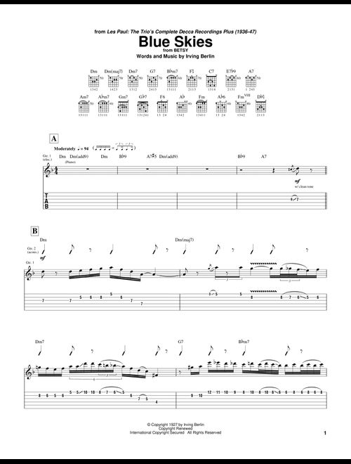Blue Skies - Les Paul, Irving Berlin (Guitar Tab)