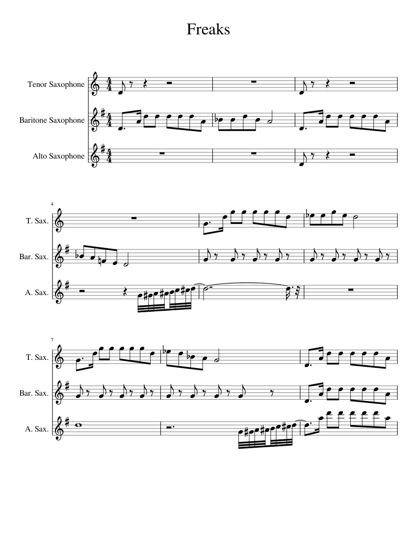 Freak Music Notes Freaks Sheet Music for Saxophone alto, Saxophone tenor, Saxophone ...