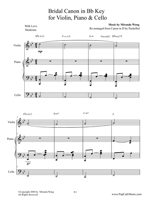 Bridal Canon in Bb - Violin, Piano & Cello (Arr. Miranda Wong) - Pachelbel (String Ensemble)