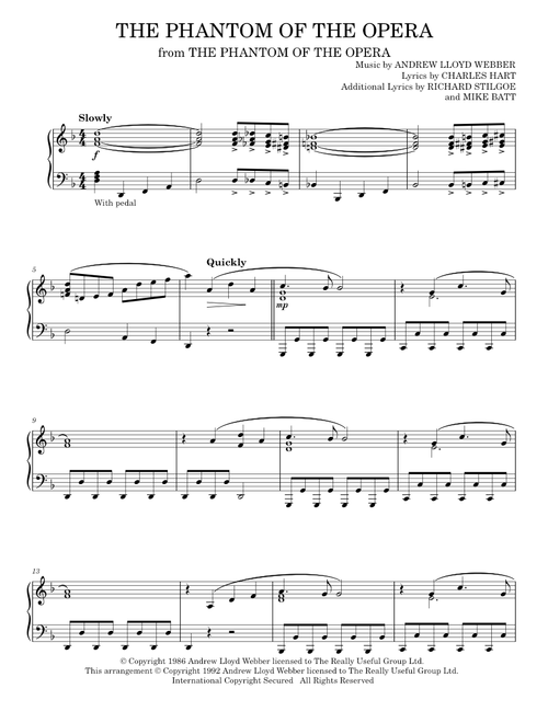The Phantom of the Opera - Andrew Lloyd Webber (Piano Solo)
