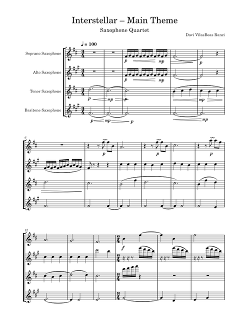 Interestelar - Main theme Sax Quartet