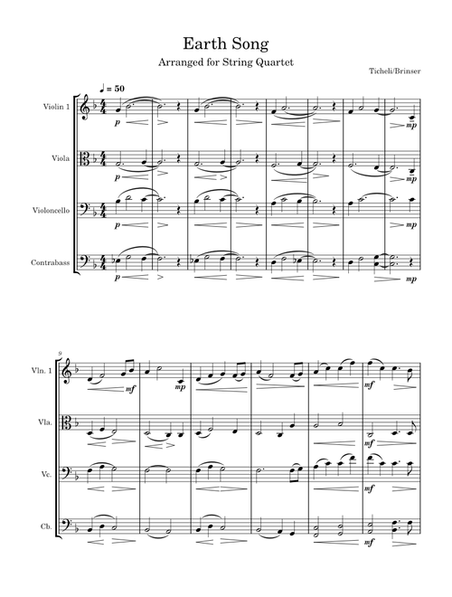 Earth Song – Frank Ticheli Earth Song for String Quartet