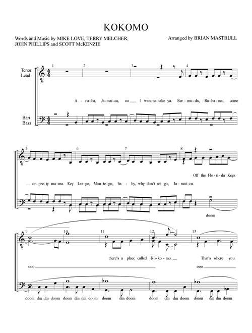 Kokomo (Arr. Brian Mastrull) - The Beach Boys (Choral, TTBB)