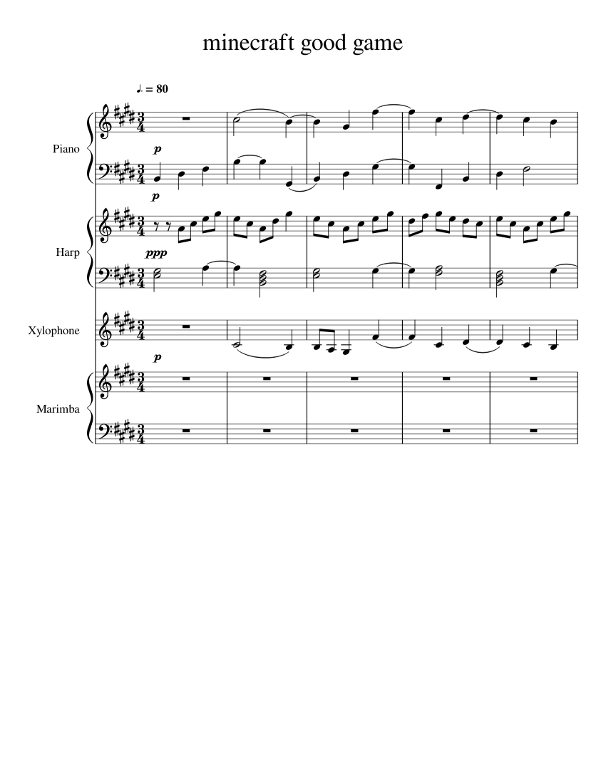 minecraft good game Sheet music for Piano, Marimba, Xylophone, Harp ...