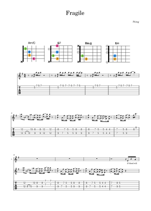 Sting - Fragile - guitar TAB Sheet Music with Chords for Guitar
