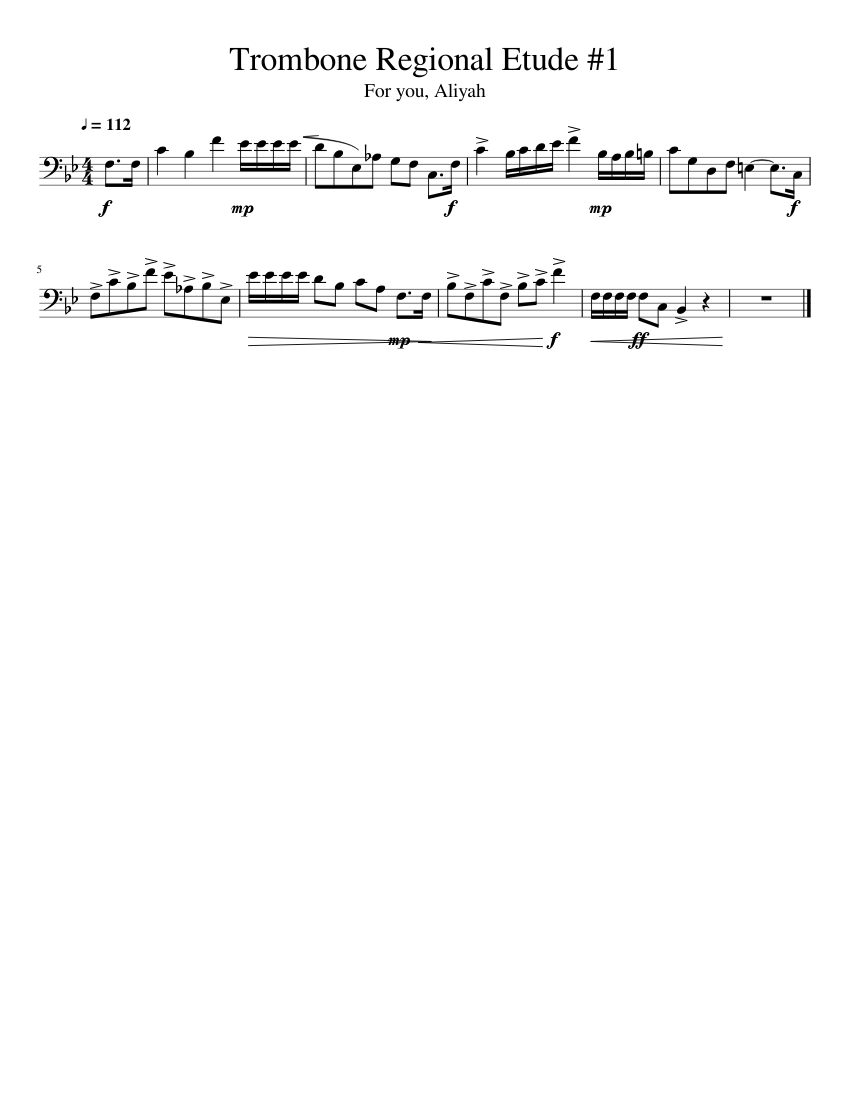 Trombone Regional Etude 1 Sheet Music for Trombone (Solo) | MuseScore.com