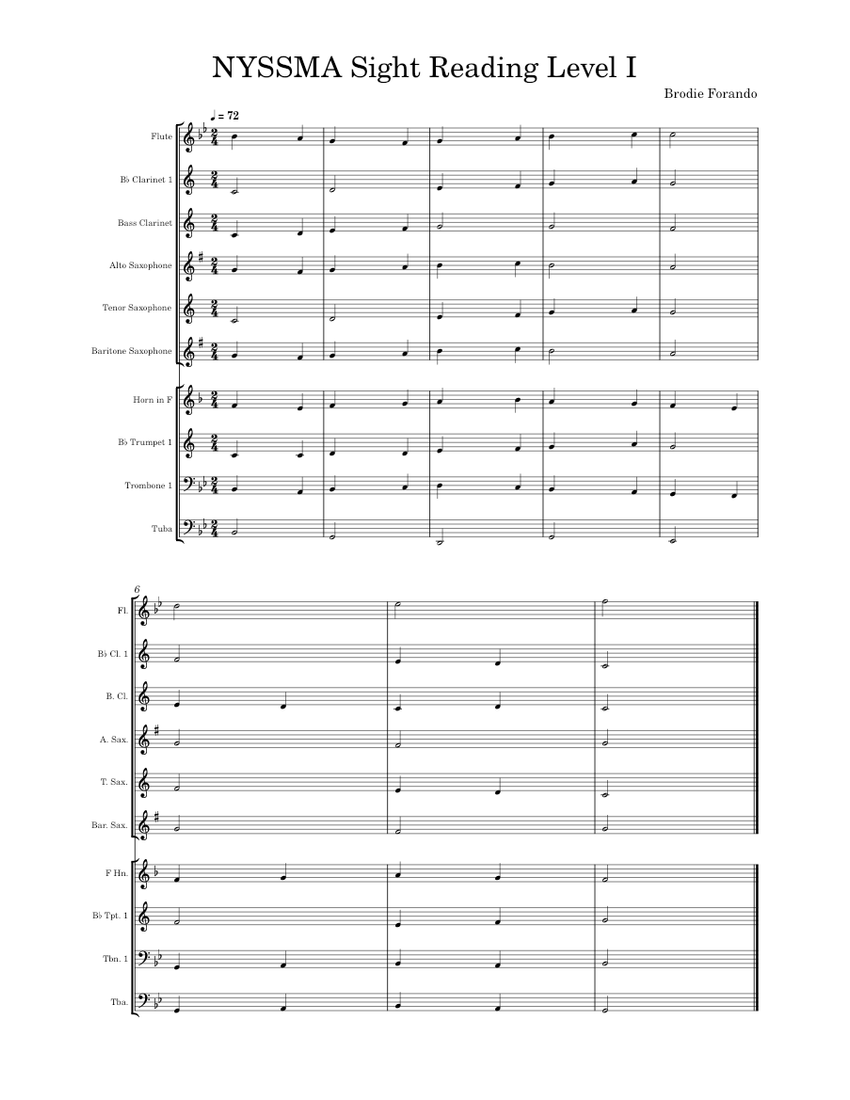 NYSSMA Sight Reading Level I Sheet music for Trombone, Tuba, Flute