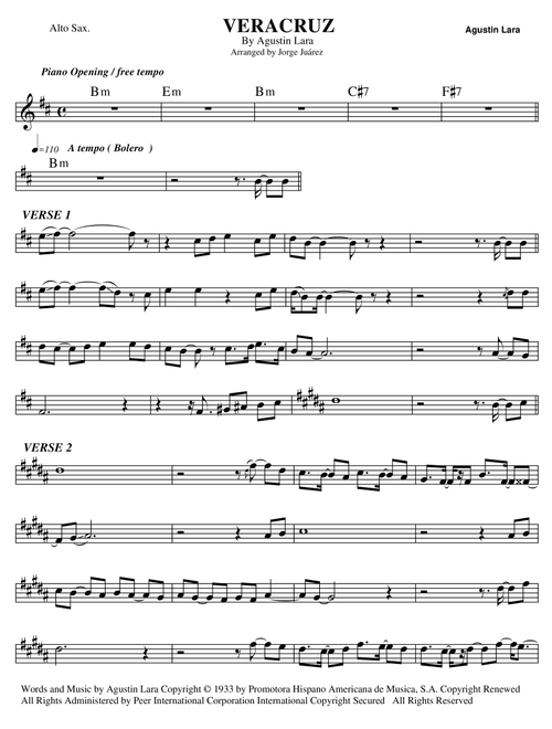 Veracruz (Arr. Jorge Juárez) - Placido Domingo (Alto Sax Solo)