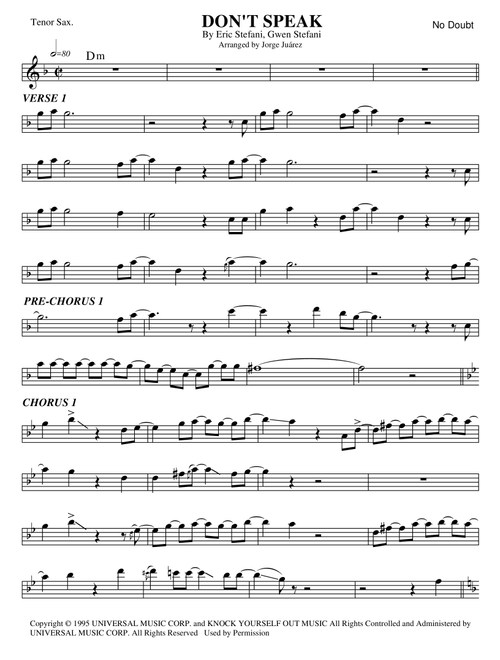 Don't Speak (Arr. Jorge Juárez) - No Doubt (Tenor Sax Solo)