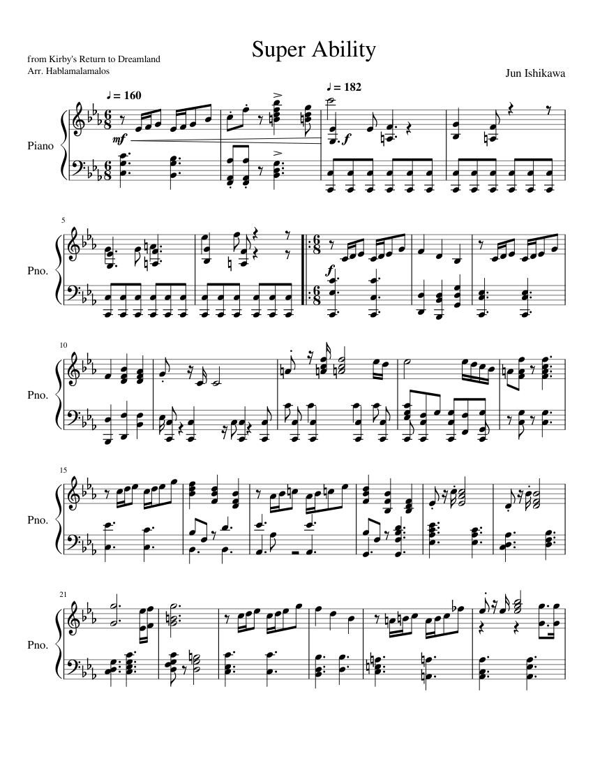 Super Ability - Kirby's Return to Dream Land Sheet Music for Piano