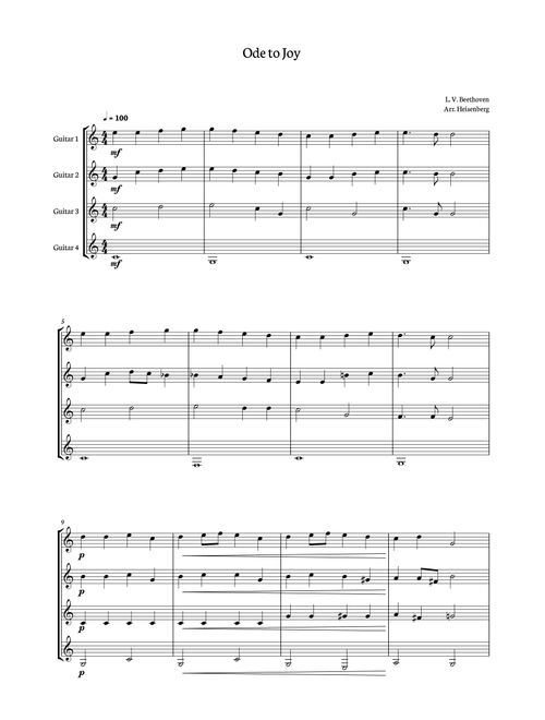 Ode to Joy for Guitar quartet (Arr. Heisenberg) - Beethoven (Guitar Ensemble)