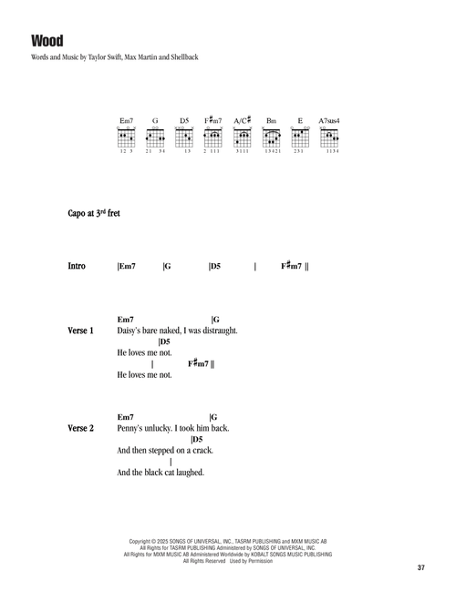 Wood - Taylor Swift (Guitar Chords-Lyrics)