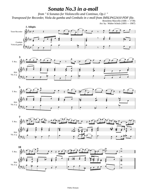 Marcello, B. _ Cello Sonata Op.1 No.3 a-moll [Rec, Viol, Hch]