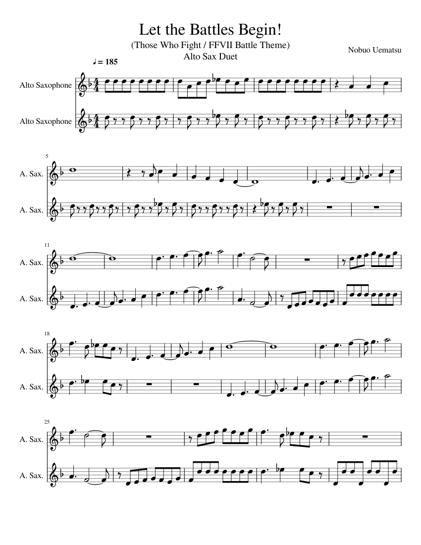Let the Battles Begin! (FFVII) Sheet Music for Saxophone alto