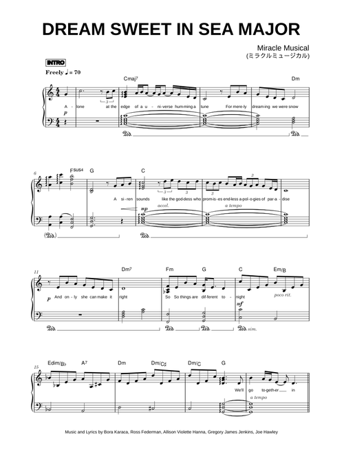 Dream Sweet in Sea Major - Miracle Musical (ミラクルミュージカル) (Piano)