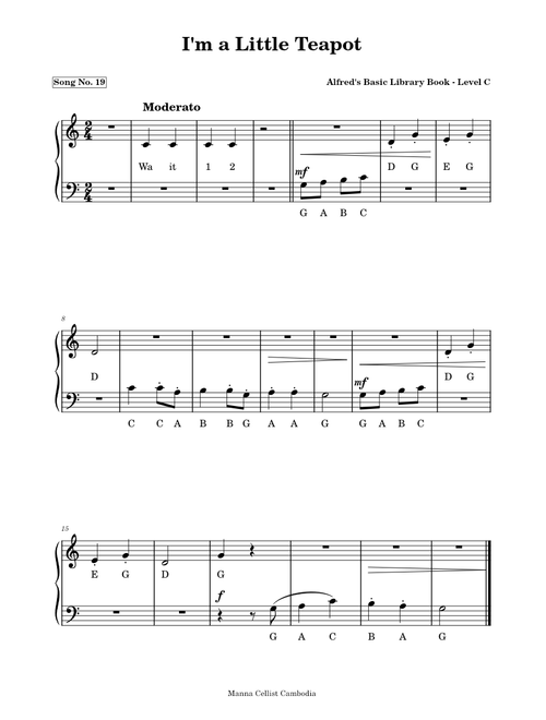 I'm a little teapot – Willard A. Palmer (Song No. 19. Moderato)