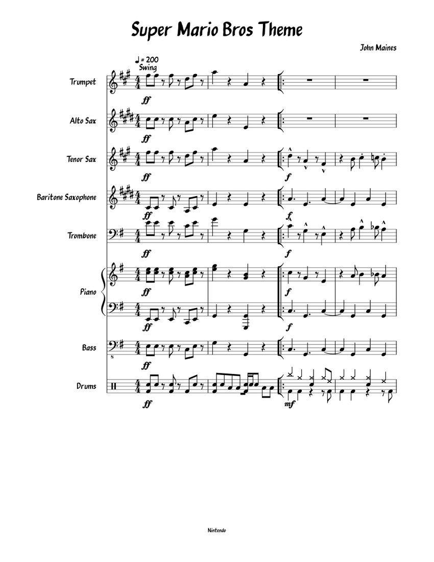Super Mario Bros. - Underwater Theme - Koji Kondo Sheet music for Piano ...