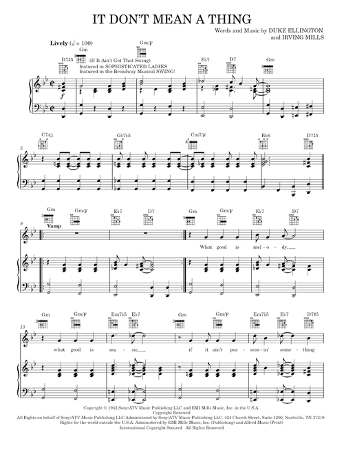 It Don't Mean A Thing (If It Ain't Got That Swing) - Duke Ellington (Piano-Vocal-Guitar)