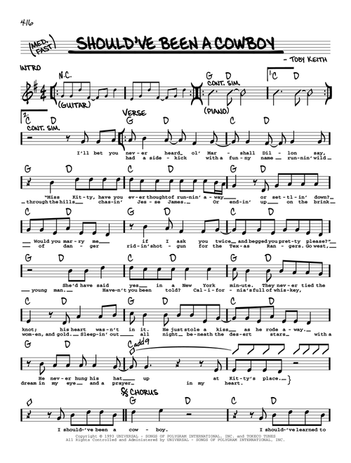Should've Been A Cowboy - Toby Keith (Real Book - Melody-Chords-Lyrics)
