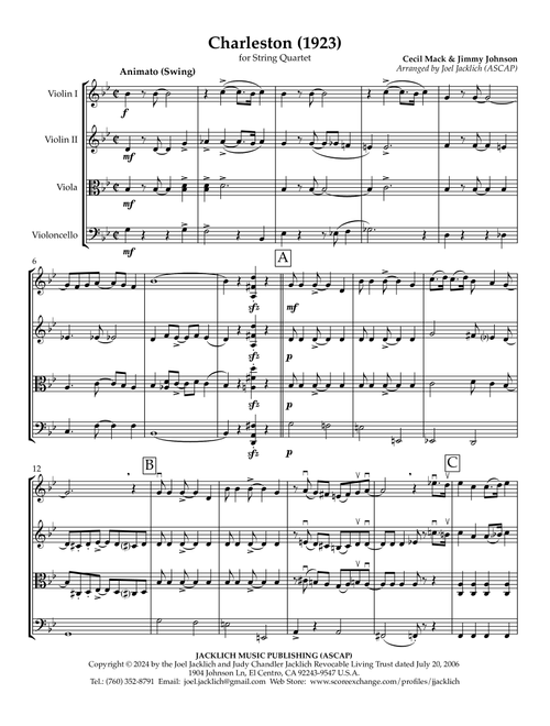 Charleston (1923) (Arr. Joel Jacklich (ASCAP)) - Cecil Mack and Jimmy Johnson (String Quartet)