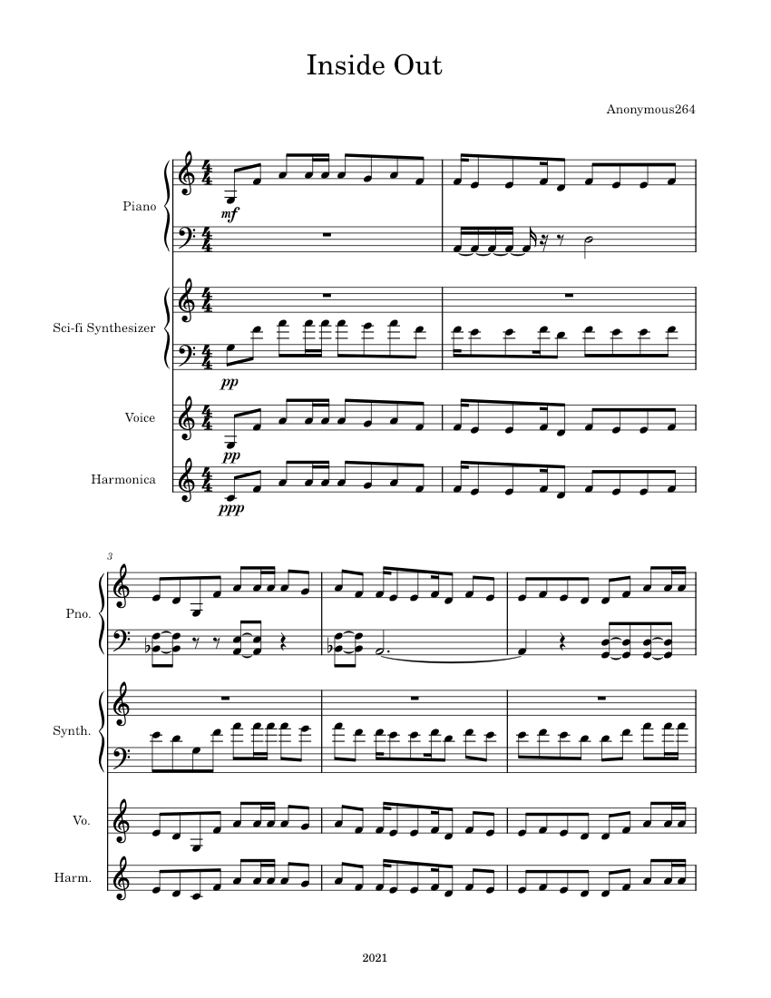 Inside_Out Sheet music for Piano, Vocals, Harmonica, Synthesizer (Mixed ...