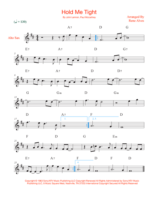 Hold Me Tight (Arr. Rene Alves) - The Beatles (Alto Sax Solo)