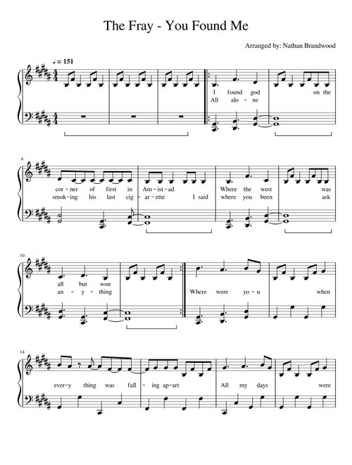 You Found Me (Arr. Nathan Brandwood) - The Fray (Piano Solo)