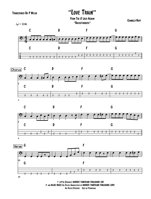 Love Train (Arr. P Welsh) - O'Jays (Bass Tab)