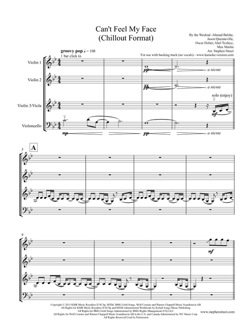 Can't Feel My Face (Arr. Stephen Street) - The Weeknd (String Quartet)
