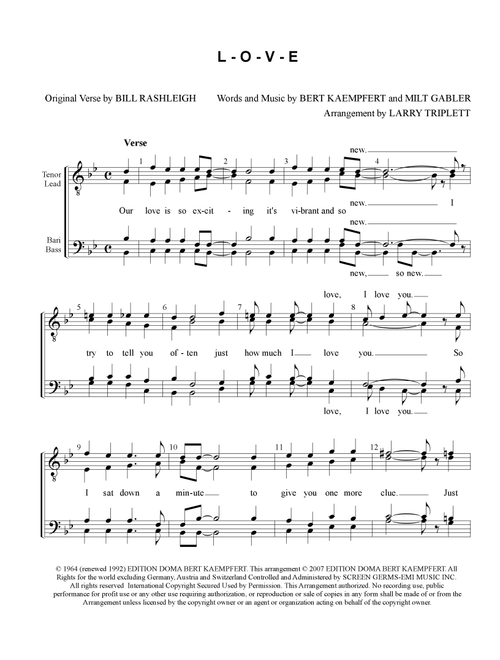 L-O-V-E (Arr. Larry Triplett) - Natalie Cole (Choral, TTBB)