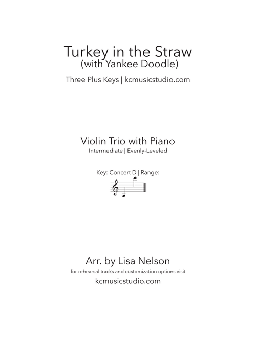 Turkey in the Straw - Violin Trio with Piano Accompaniment (Arr. Lisa Nelson) - Traditional (Small Ensemble)