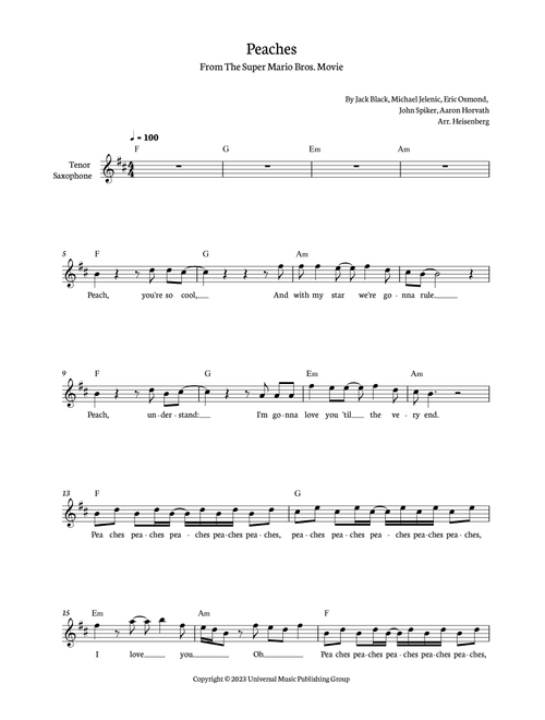 Peaches (Arr. Heisenberg) - Jack Black (Tenor Sax Solo)