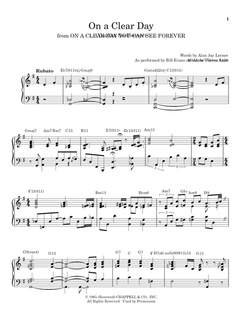 On A Clear Day (You Can See Forever) - Bill Evans, Burton Lane (Piano Transcription)