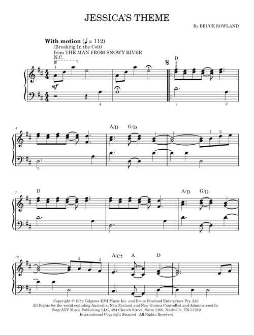 Jessica's Theme (Breaking In The Colt) (from The Man From Snowy River) - Bruce Rowland (Easy Piano)